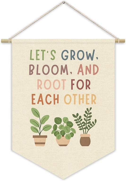 Boho Classroom Decor, Let’s Grow Greenery Plant Wall Banner | Back To School by Unknown
