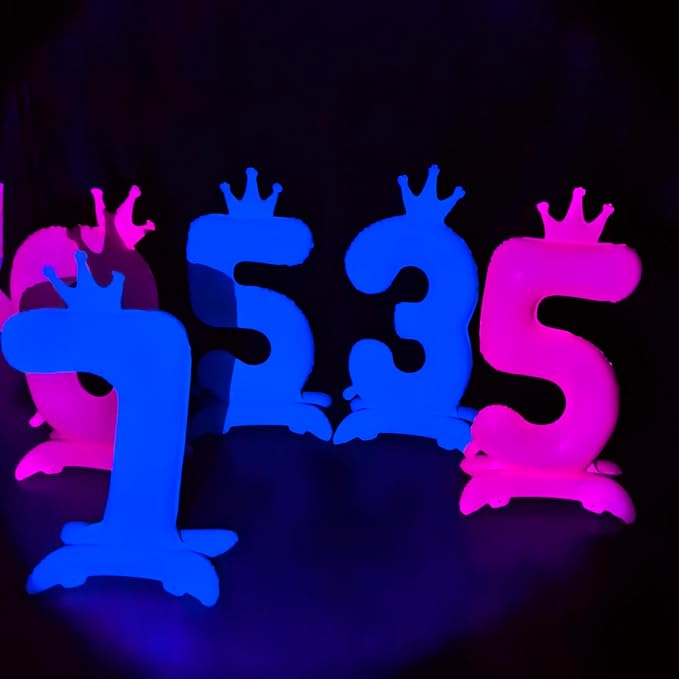 Fluorescent Pink Crown Number 4 Foil Balloon Neon Glow In The Dark Balloon | - Image 4