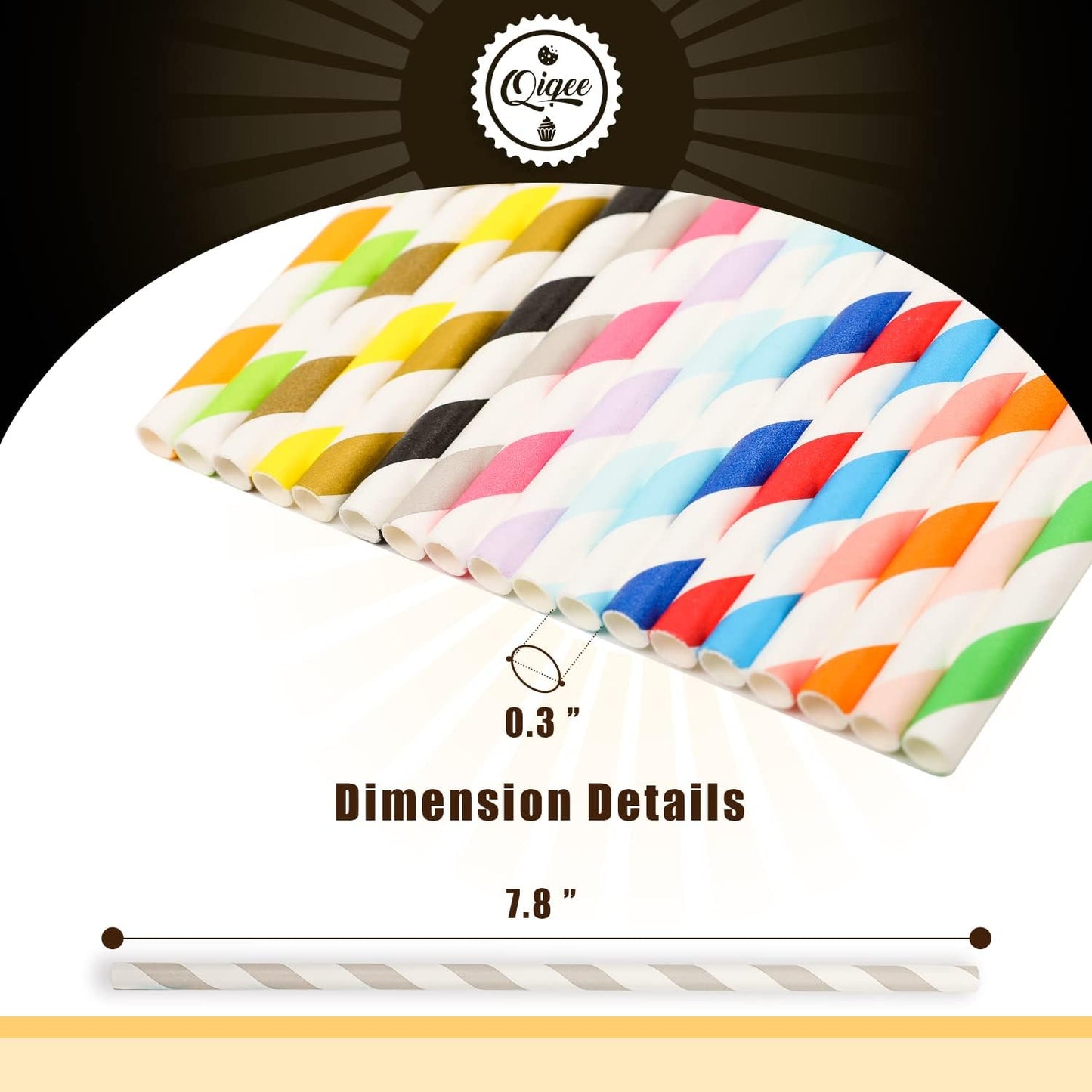 qiqee 200-pack Multi Stripe Rainbow Drinking Paper Straws Disposable Straws Bulk (20-Multi Color)