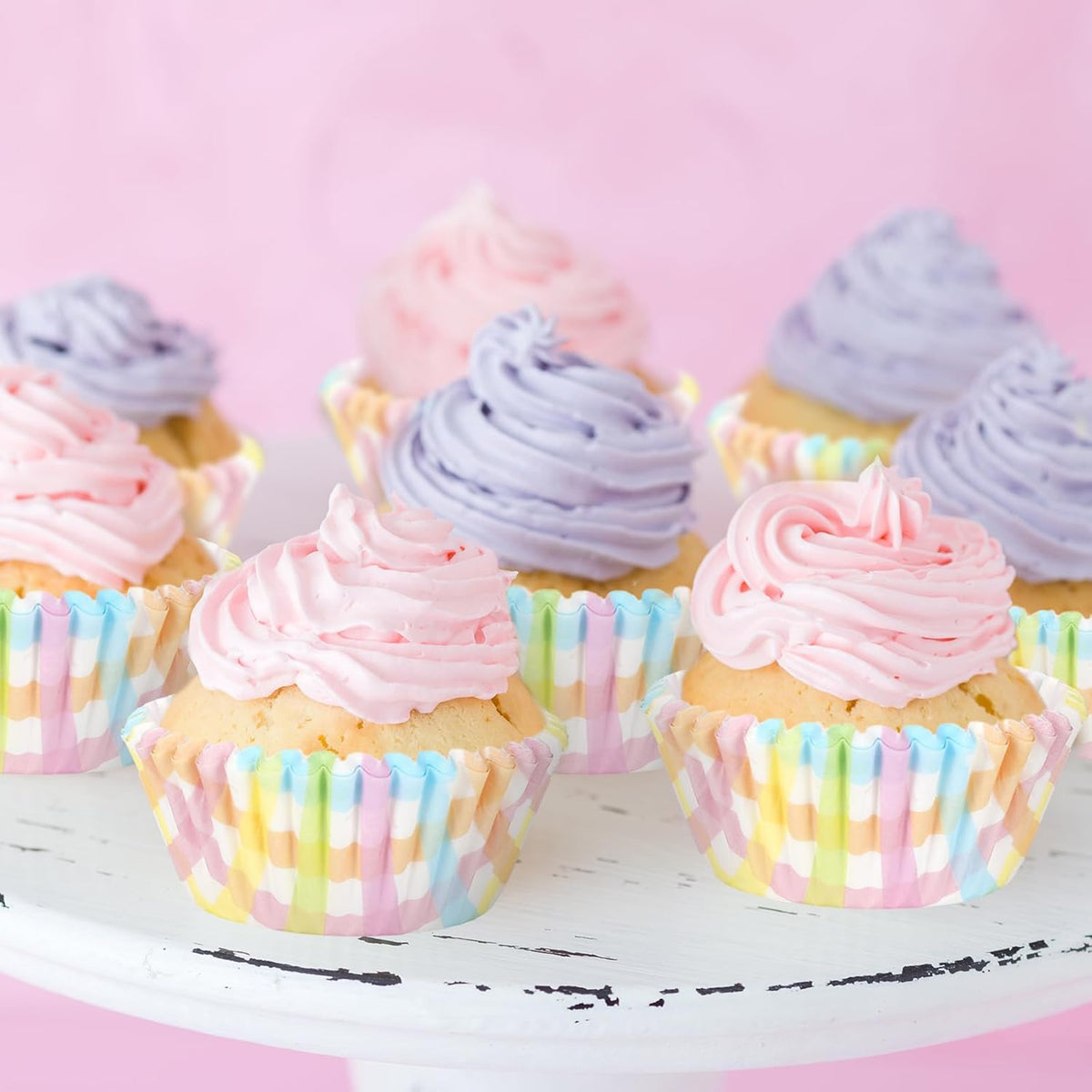 Whaline 300Pcs Pastel Plaid Paper Baking Cups Colorful Checkered Cupcake Liners Muffin Liner Cake Paper Cups Storage Container for Spring Party DIY Craft, 2x1.2 Inch