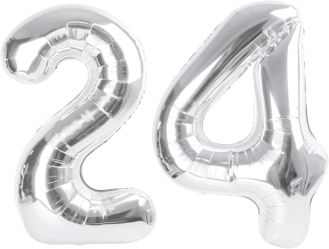 Number Balloons 24 Balloon Silver by Enyeopd