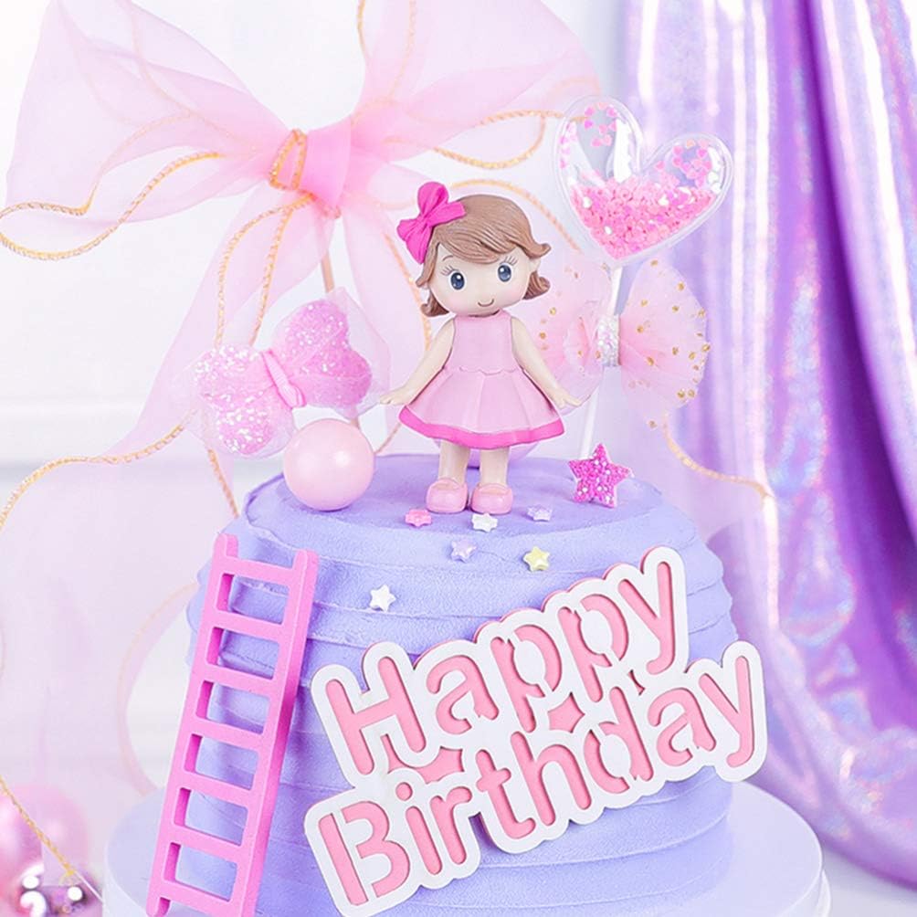 STOBOK Cake Dessert Ornament Doll Cakes Toppers Girls Princess Figurine Dolls Birthday Party Cakes Toppers for Kids Birthday Party Cake Decoration Pink Car Decor
