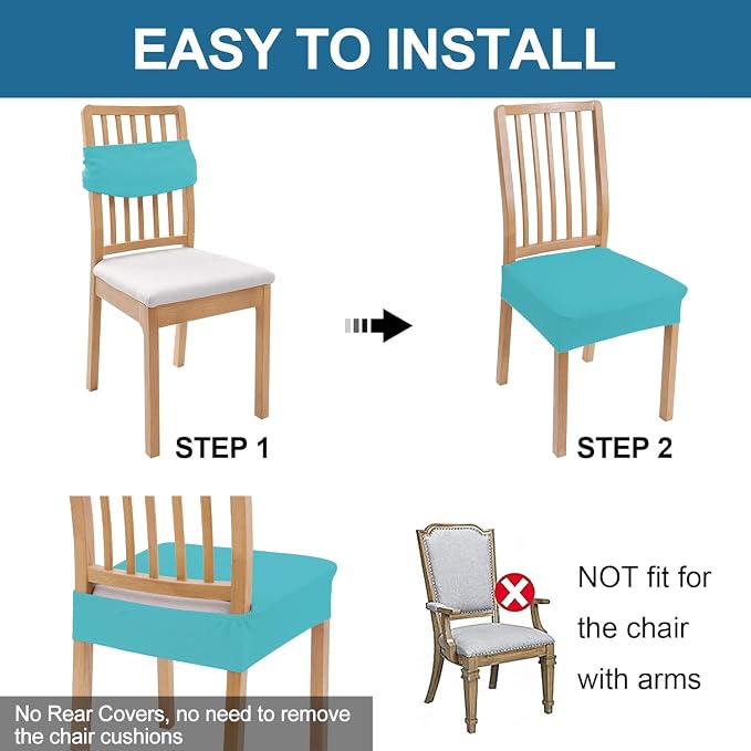 Smiry Waterproof Seat Covers for Dining Room Chairs, No Rear Covers | Stretch - Image 6