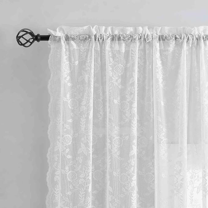FINECITY White Floral Lace Curtains - Image 4