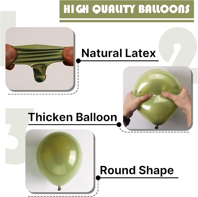 PartyWoo Sage Green Balloons 100pcs Olive Boho Green Color 12 Inch | Balloons - Image 8