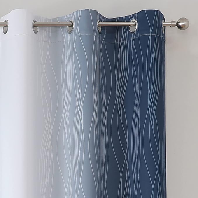 Grayish White and Navy Blue Blackout Curtains - Image 4