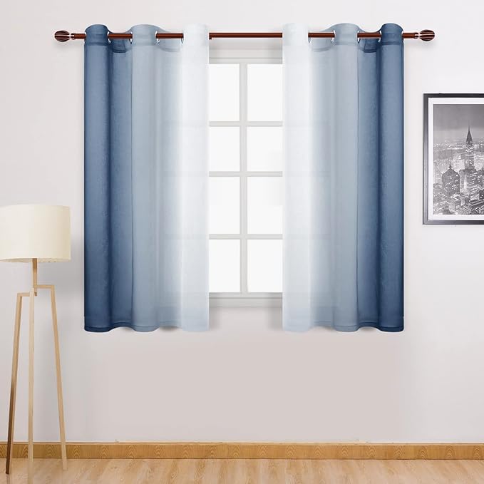 DWCN Blue Faux Linen Ombre Sheer Curtains by DWCN