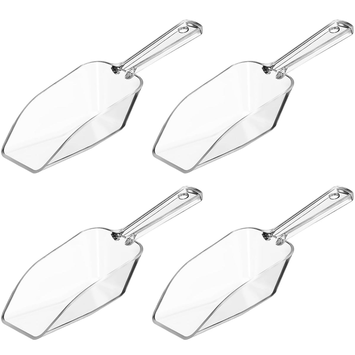Hestya 4 Pcs Christmas Multi Purpose Clear Plastic Scoops for Candy Buffet Acrylic Kitchen Ice Food Popcorn Scoops for Protein Powders, Ice Cream, Coffee, Tea Jar (6.69 Inch)