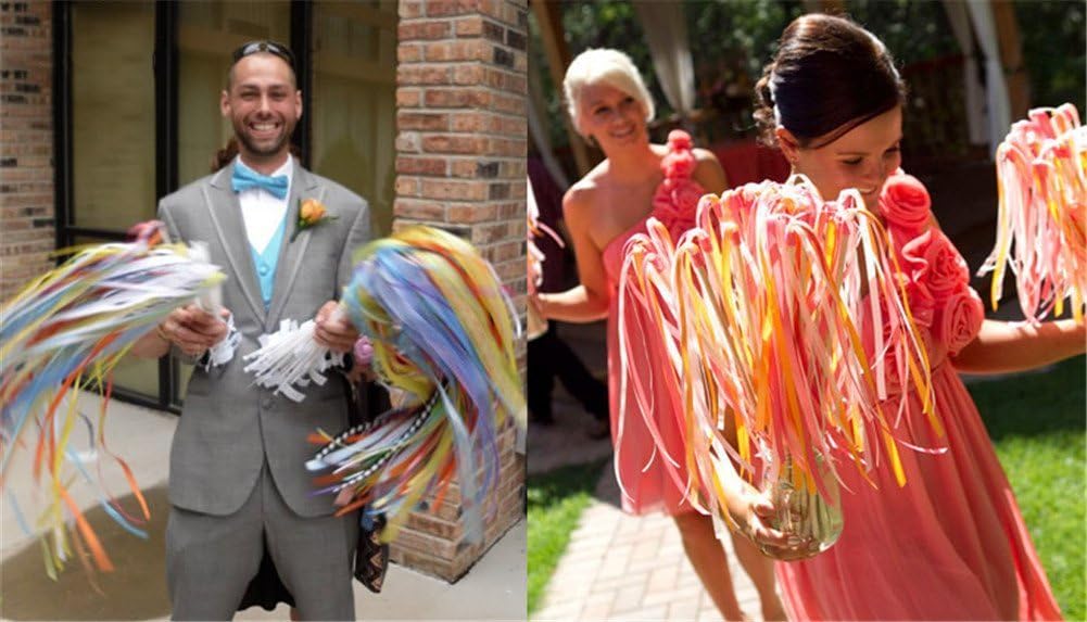 30pcs Lace Ribbon Stick Wands Christmas Birthday Party Streamers Wands Fairy Stick for Wedding Activities (Orange+Lace)