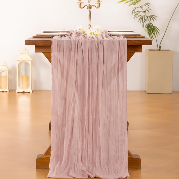 Pink Cheesecloth Table Runner Summer Boho Wedding Birthday Party Home Decor | - Image 3