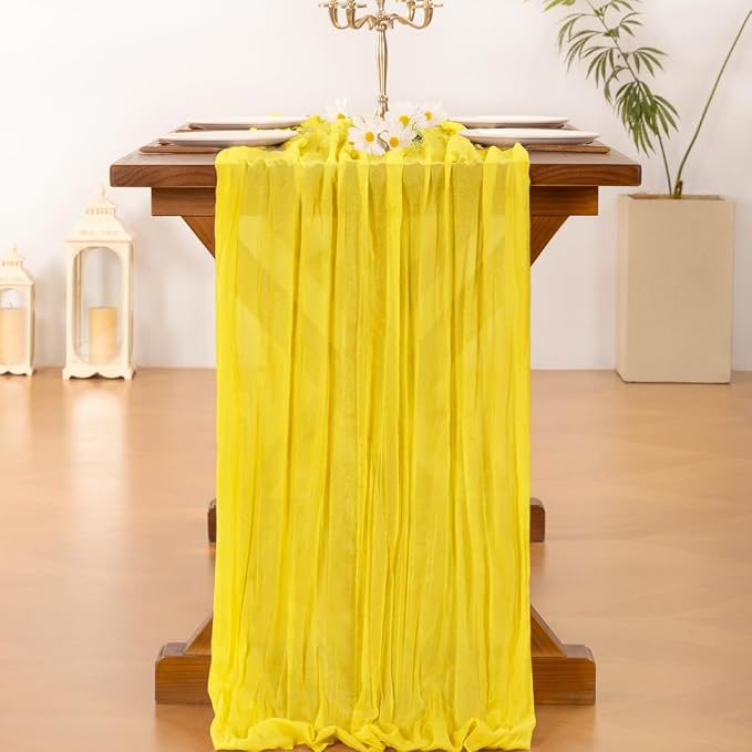 Cheesecloth Table Runner Summer Boho Wedding Birthday Party Home Decor | Yellow - Image 4