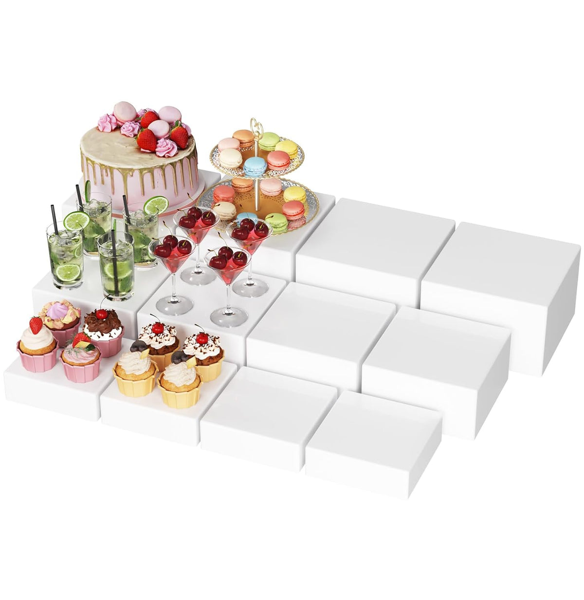Lifewit Buffet Risers and Stands Up to 7.8", Food Risers for Buffet Table, Catering Dessert Cake Stand for Party, Collectibles Jewelry Display Stand, White Cube Boxes Nesting Risers, 12 PCS