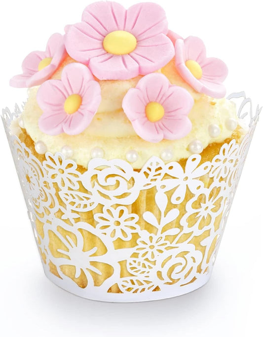 GWHOLE Cupcake Liners White Lace Cupcake Wrappers Wedding Birthday Party Holiday Favors Cupcake Tower Decoration Fancy Small Cupcake Decorating Supplies 50 pcs