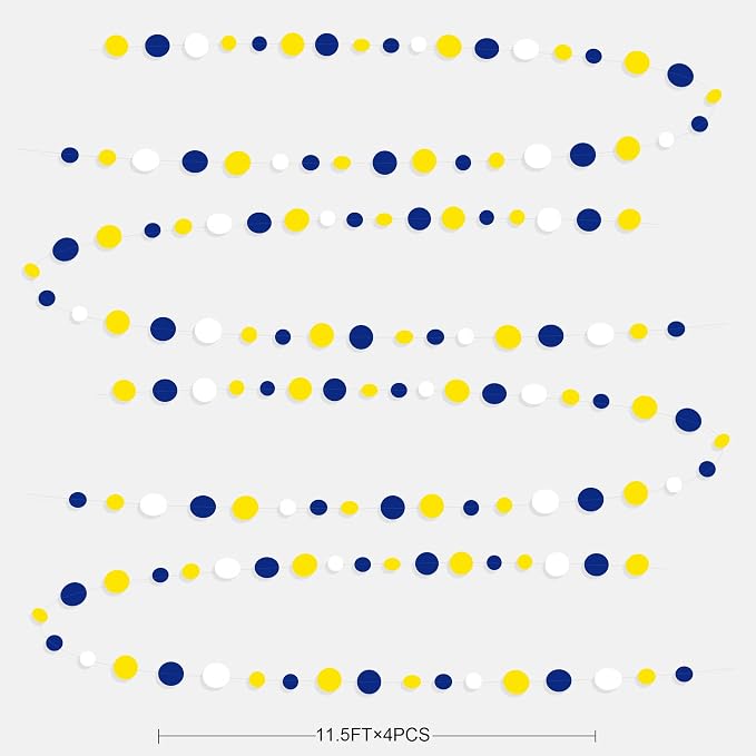 46Ft Navy Blue and Yellow Circle Dots Garland Royal Blue Yellow White Hanging - Image 2