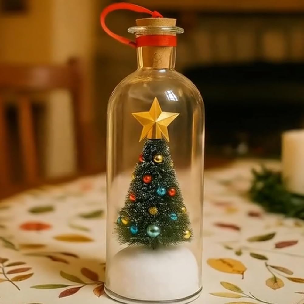 Christmas Tree Message in a Bottle, Recordable Christmas Tree Voice Message Bottle Ornament for Tabletop, Holiday Memories, Snowy Scene in Nostalgic Bottle, Christmas Trees Decoration Gift (2 pcs)