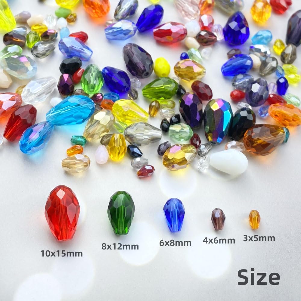 110pcs 6x8mm Teardrop Crystal Glass Beads Vertical Hole Faceted Loose Spacer Beads for DIY Craft Jewelry Making Necklace Bracelet Earring Wind Chimes(White Series)