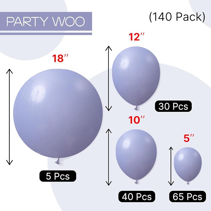 PartyWoo Dusty Blue Balloons 140pcs Boho Dusty Purple Muted Lavender Color | 18 - Image 8