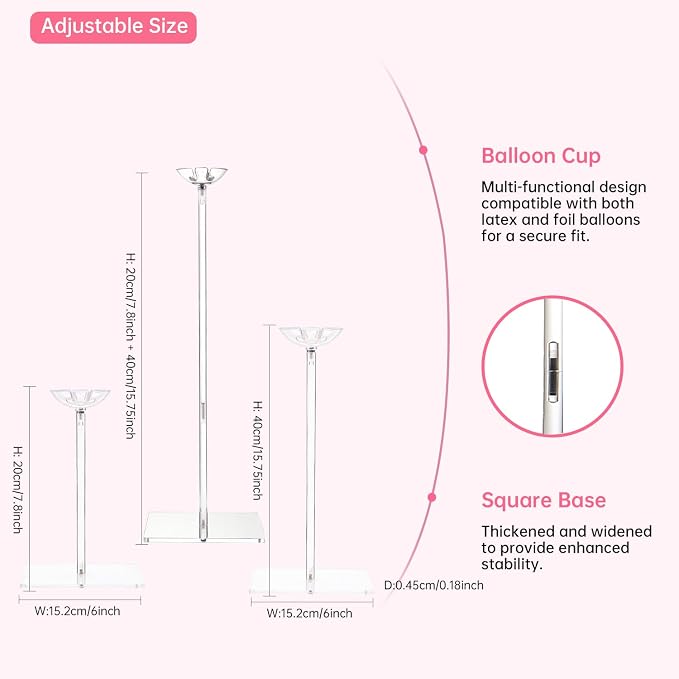 Clear Acrylic Balloon Stands for Table, Adjustable 15.75 Inch 23.6 Inch 31.5 - Image 3