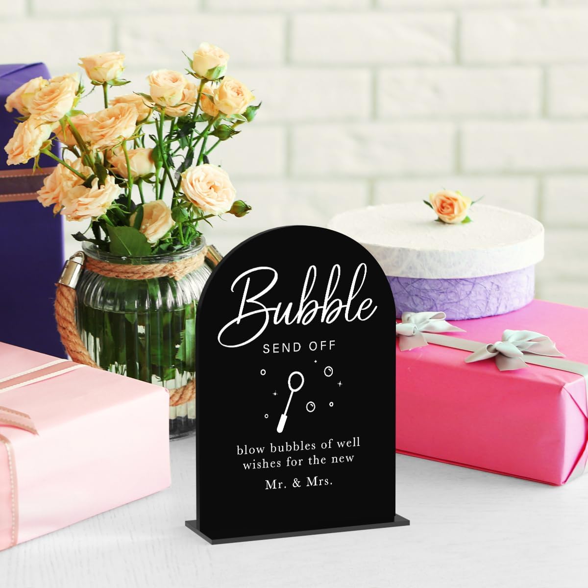 Acrylic Wedding Sign Wedding Signs for Ceremony Bubble Send Off Sign for Wedding Modern Calligraphy Arch Acrylic Table Top Sign for Wedding Reception and Event Party Table(black）