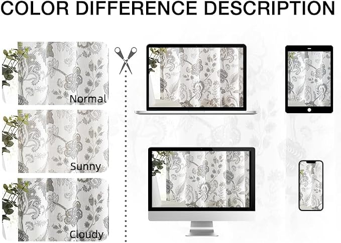 Kayne Studio Grey Floral Botanical Rod Pocket Light Filtering Curtains 102" | - Image 7