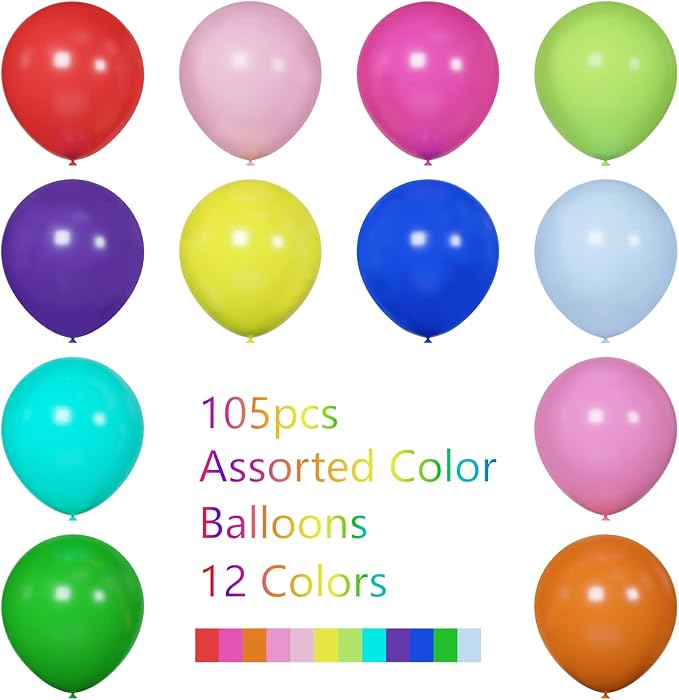 Voircoloria 105pcs Colorful Rainbow Party Latex Balloons, 12inch | - Image 3