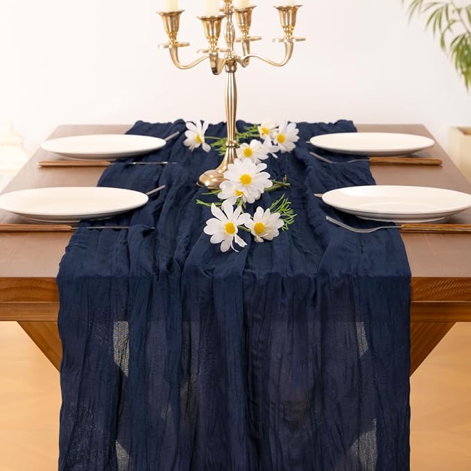 Cheesecloth Table Runner Summer Boho Wedding Birthday Party Home Decor | Navy - Image 5