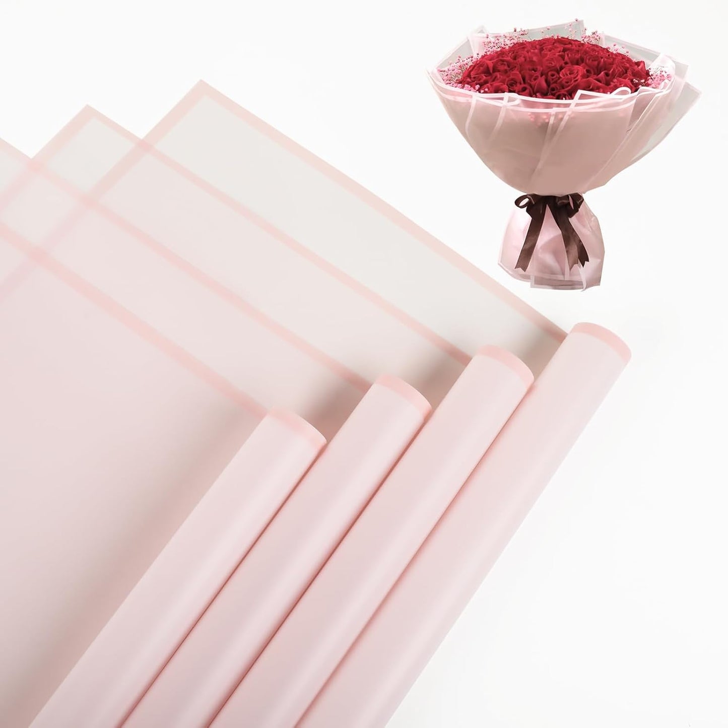 NESCCI 20 Sheet Flower Wrapping Paper - Waterproof Floral Bouquet Wrapping Paper, Florist Supplies Packaging Paper for Wedding Birthday Gift DIY (Translucent Pink)