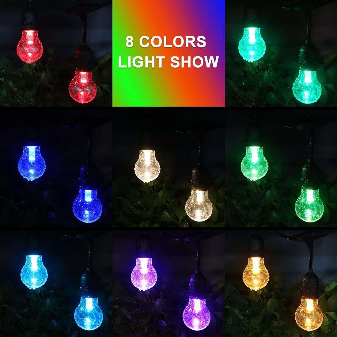 96FT Solar Outdoor String Lights, 30 Shatterproof Edison Bulbs, Dimmable Color Changing RGB LED Patio Lights with 2 Remote Controllers. Perfect for Backyard Decorative Lighting