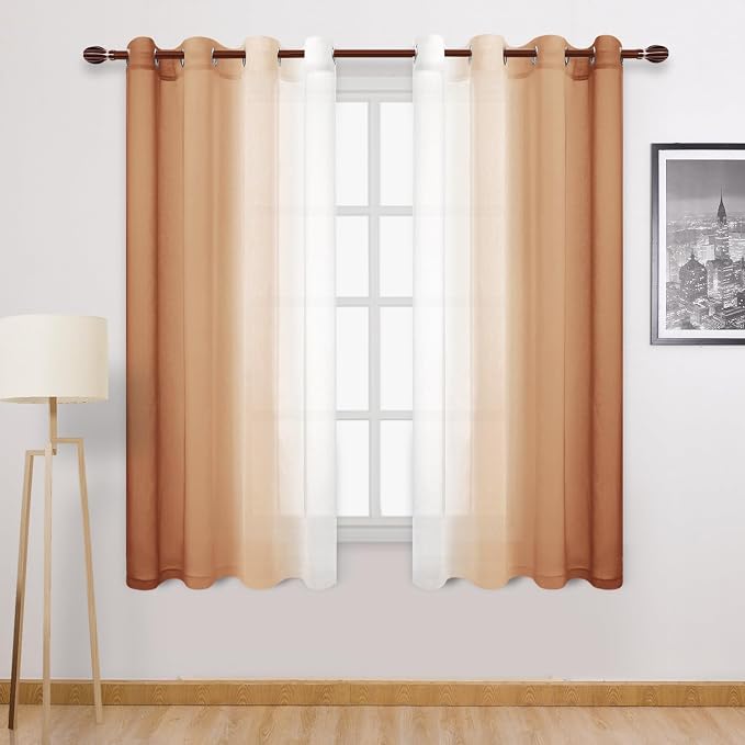 DWCN Fall Faux Linen Ombre Sheer Curtains by DWCN