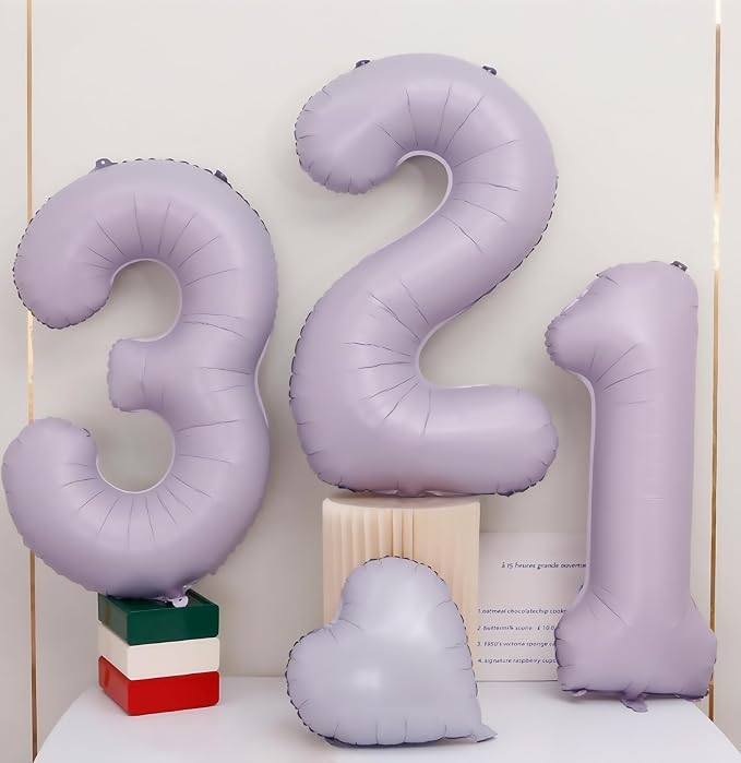 Pastel Purple 3 Number Balloons, 40 Inch Light Purple 3 Balloons Large Helium - Image 3