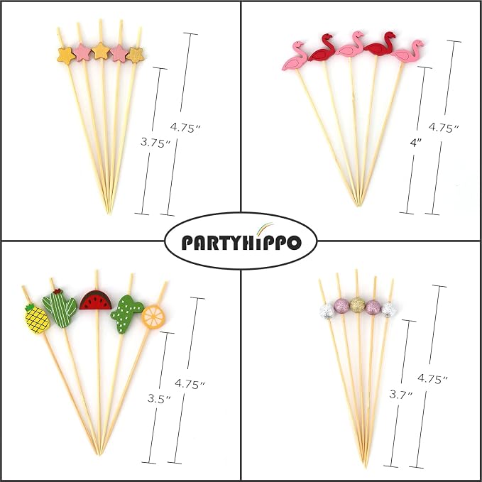 Bamboo Cocktail Picks 200 Pack – Flamingo Toothpicks 4.7 Inch Cocktail Sticks - Image 2