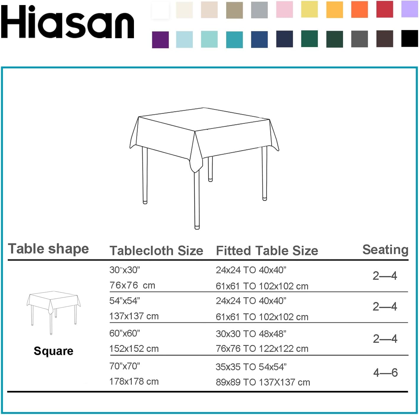 Hiasan Square Tablecloth - Waterproof and Spillproof Dining Room Washable Polyester Table Cloth for Dining Room, 30 x 30 Inch, Dusty Blue