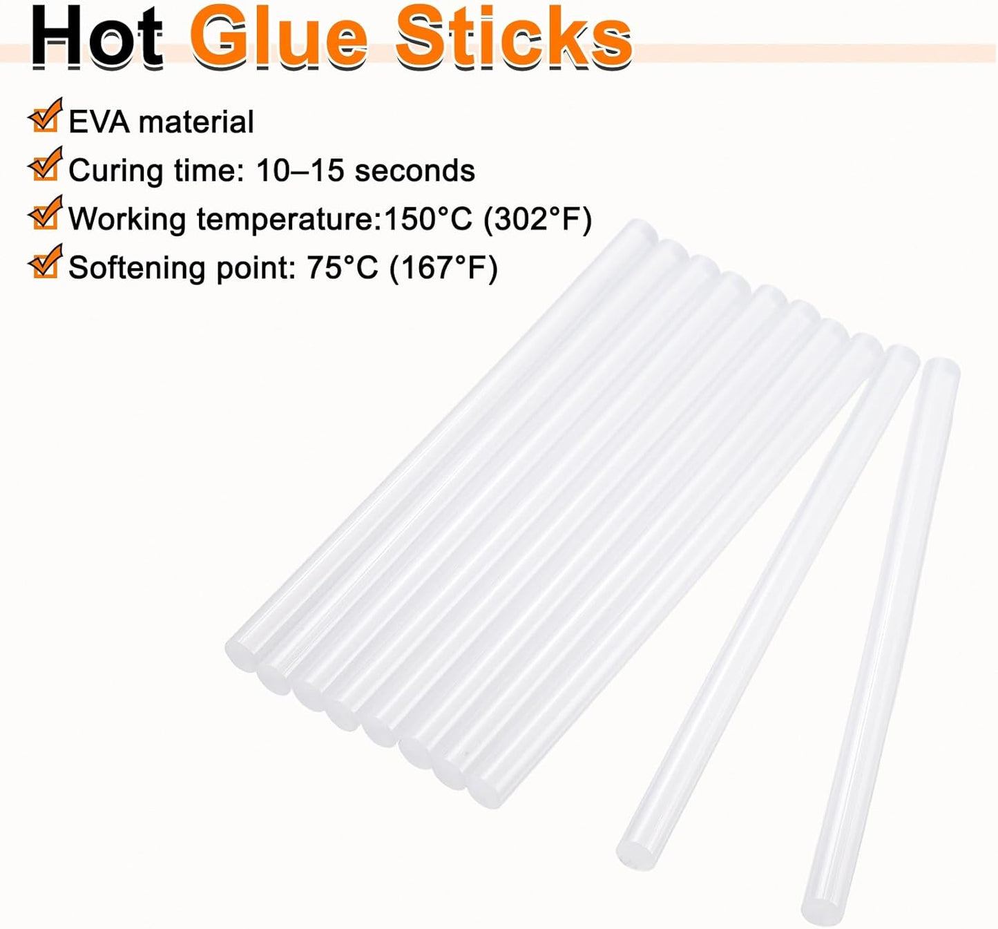 HARFINGTON 10pcs Hot Glue Sticks 0.43" Dia x 7.48" Long EVA Mini Hot Melt Adhesive Glue Stick for Hot Melt Gun Wood Plastic Glass Flowers Fabrics Foam, Clear