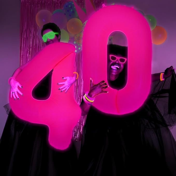 Mega-L Glow in The Dark Party Supplies, 40 Inch Fuchsia Number 1 Balloon | Glow - Image 5