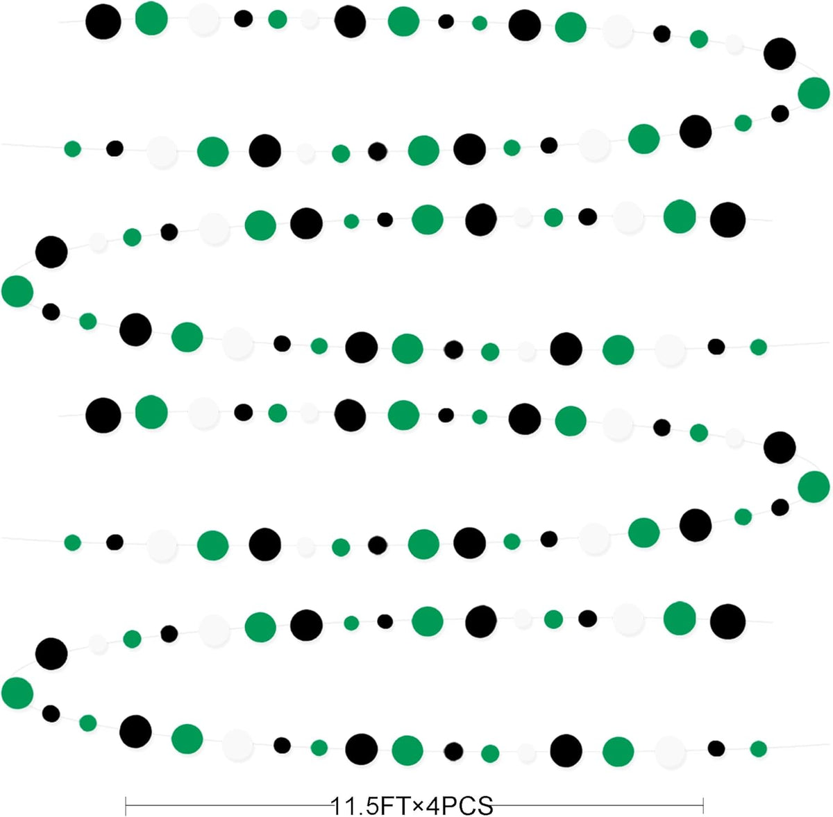 46 Ft Black Green Party Decorations Polka Dots Garlands Green and Black White Hanging Paper Circle Dots Streamer for Birthday Graduation Wedding Baby Shower Soccer Video Game Party Decoration Supplies