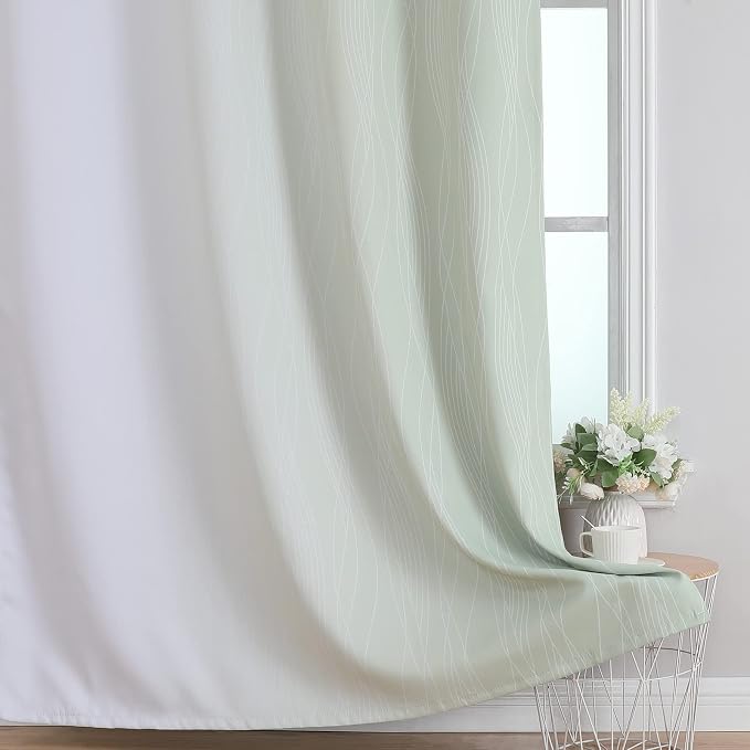 Sage and Greyish White Blackout Curtains 54 Inch Length, Light Blocking - Image 6
