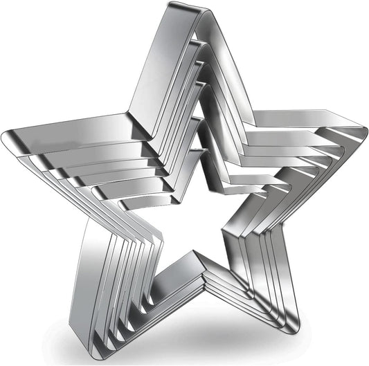 6 Pieces Star Cookie Cutters Set - Stainless Steel Five-Pointed Shaped Cutter, Biscuit Molds, Fondant Cake Cheese Cutter, Pastry Mold Bakeware Tools - Christmas Gifts (Assorted Sizes)