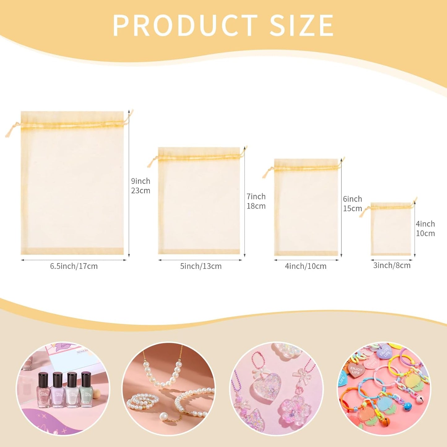 Organza Bags 4x6 Inch 50 Pack Small Mesh Gift Bags Drawstring for Candy Party Favor Wedding Baby Shower(Gold)