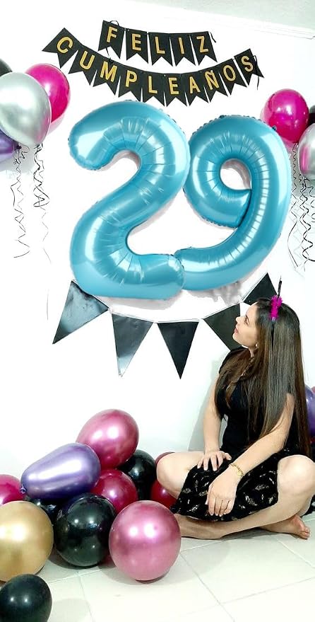 8 Balloon Numbers Birthday Decorations, 40In Pearl Blue Balloons - Image 3