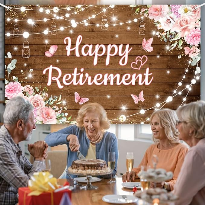 AIBIIN Pink Happy Retirement Backdrop Banner Decorations - Image 3