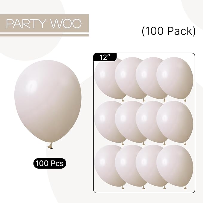 PartyWoo White Balloons 100pcs Sand White Beige Cream Ivory Boho Neutral | 12 - Image 7