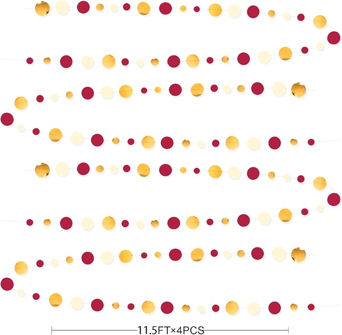 46 Ft Maroon Gold Party Decorations Burgundy Gold Beige Polka Dot Garland - Image 2