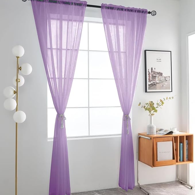 SpaceDresser Lavender Sheer Curtains 4 Panels Rod Pocket Semi-Sheer Curtain 72 - Image 3