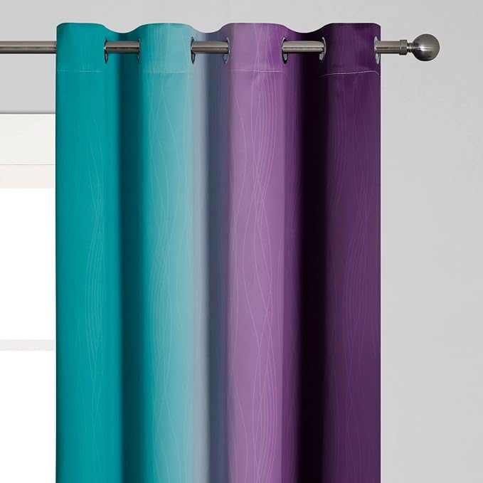 Ombre Teal and Purple Blackout Curtains 54 Inch Length 2 panels, Grommet - Image 4