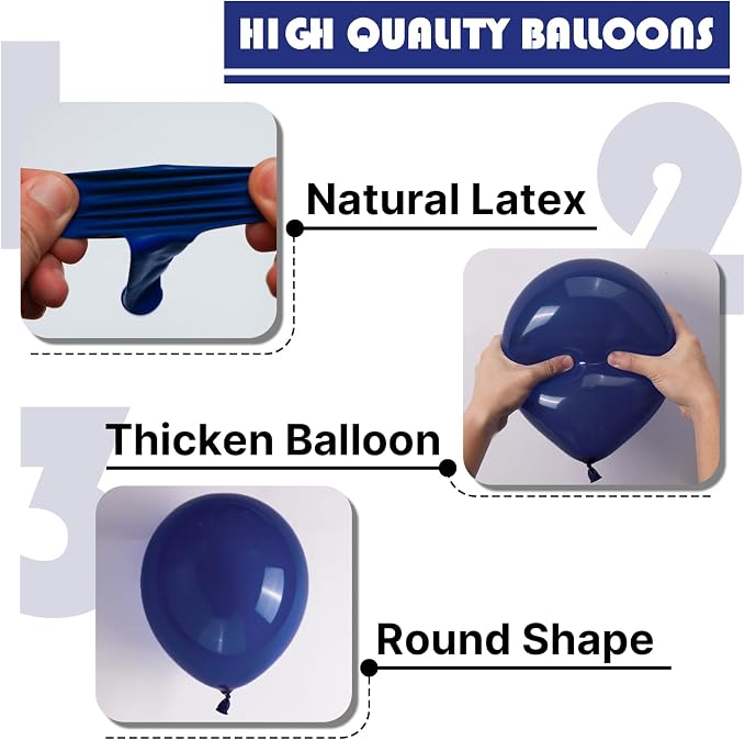 PartyWoo Navy Blue Balloons 123 pcs Pearl Navy Balloons Different Sizes Pack of - Image 8