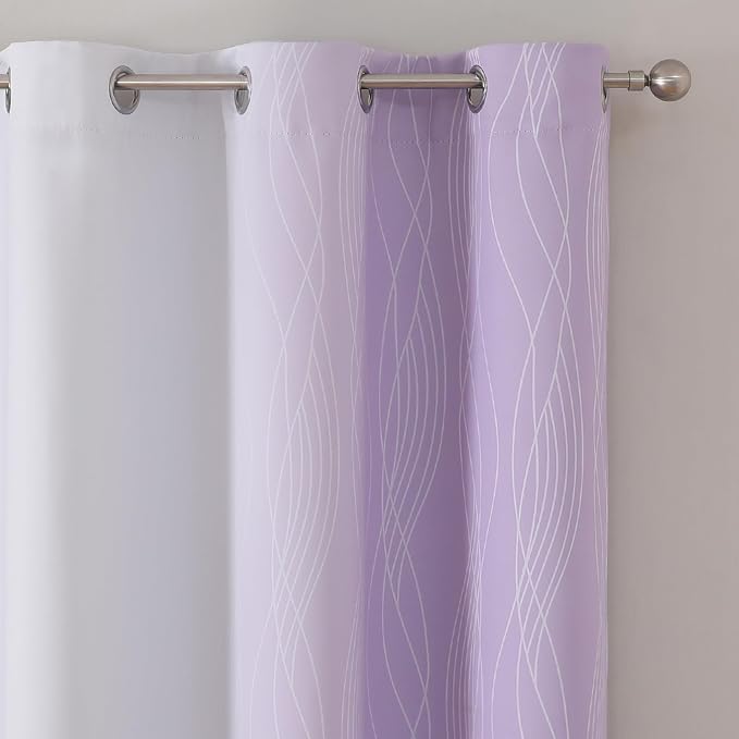 Lilac and Greyish White Room Darkening Blackout Curtains 84 Inches Long - Image 4