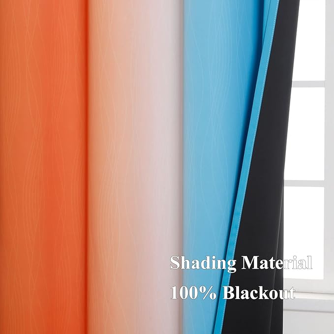 Orange and Blue Blackout Curtains 96 Inches Long, Full Light Blocking Gradient - Image 5