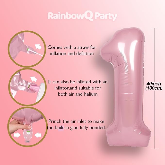 RainbowQ Pink 3 Balloon Number 40 Inch 0-40 Foil Large Balloons | Big Mylar 3 - Image 4