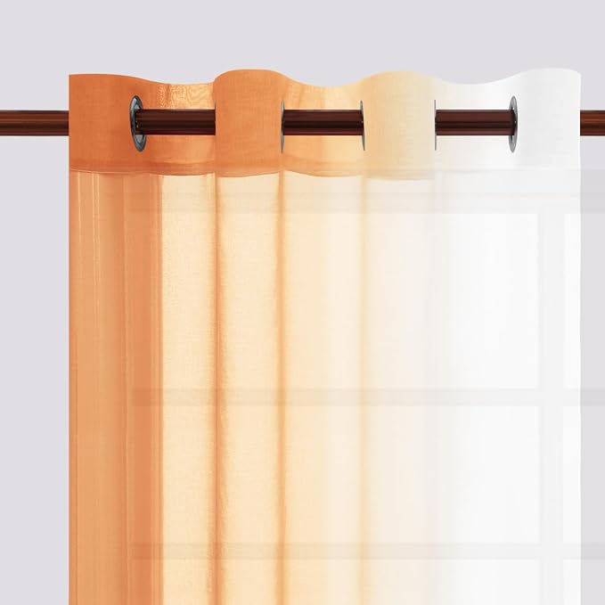 DWCN Orange Faux Linen Ombre Sheer Curtains - Image 3