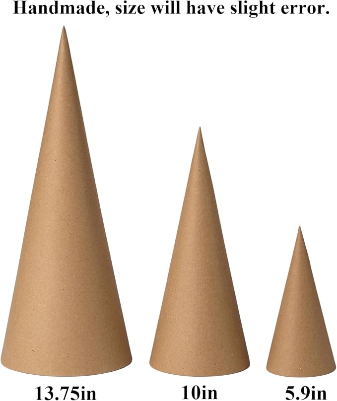 Crafjie 20PCS Paper Mache Cones Open Bottom Variety Pack Set of 4pcs 13.75x5 - Image 2